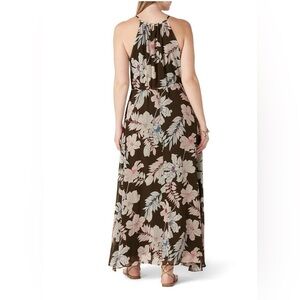 NEW Sanctuary L Big Flirt Olive  Floral Chiffon Tropic Punch Halter Maxi Dress